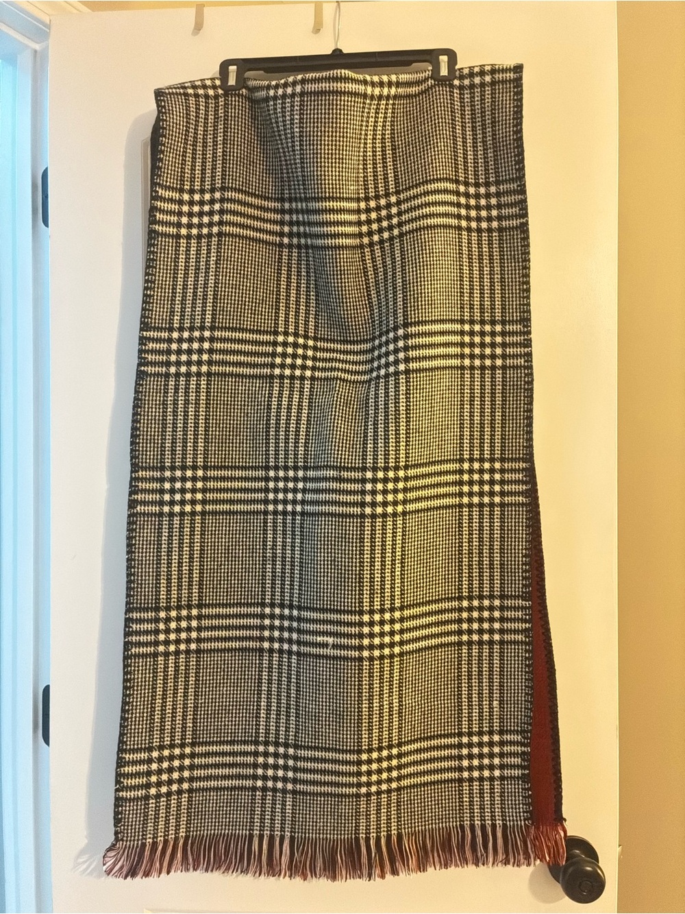 Plaid Wrap in Black and White with Crimson Lining